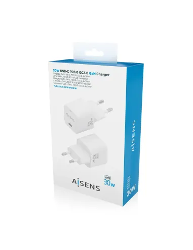 AISENS Cargador GaN 30W, 1xUSB-C PD3.0 QC4.0, Blanco