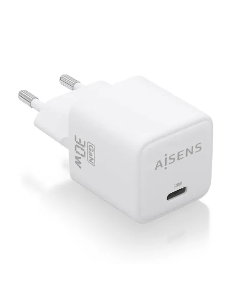 AISENS Cargador Gan 30W, 1xUSB-C PD3.0 QD4.0, Blanco