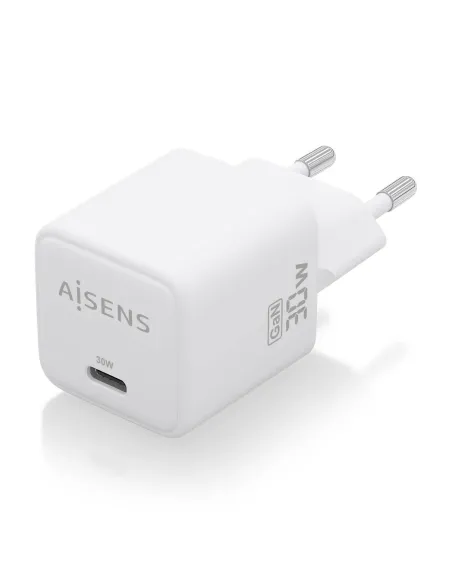 AISENS Cargador Gan 30W, 1xUSB-C PD3.0 QD4.0, Blanco