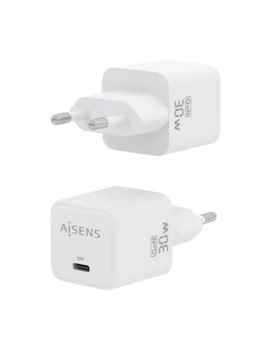 AISENS Cargador Gan 30W, 1xUSB-C PD3.0 QD4.0, Blanco