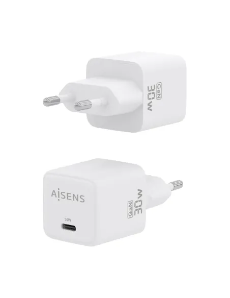 AISENS Cargador Gan 30W, 1xUSB-C PD3.0 QD4.0, Blanco