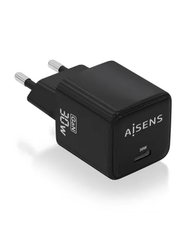 AISENS Cargador Gan 30W, 1xUSB-C PD3.0 QD4.0, Negro