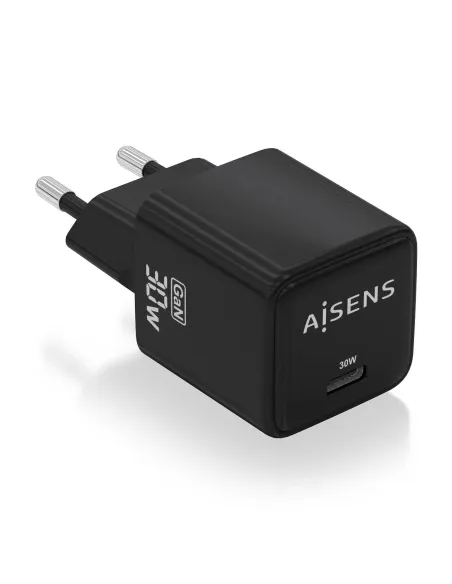 AISENS Cargador Gan 30W, 1xUSB-C PD3.0 QD4.0, Negro