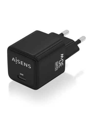 AISENS Cargador Gan 30W, 1xUSB-C PD3.0 QD4.0, Negro
