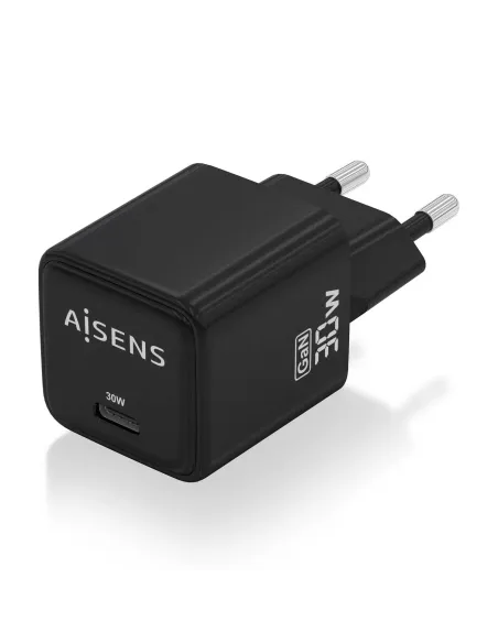 AISENS Cargador Gan 30W, 1xUSB-C PD3.0 QD4.0, Negro