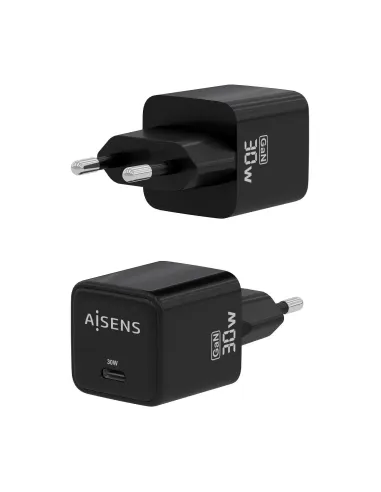 AISENS Cargador Gan 30W, 1xUSB-C PD3.0 QD4.0, Negro