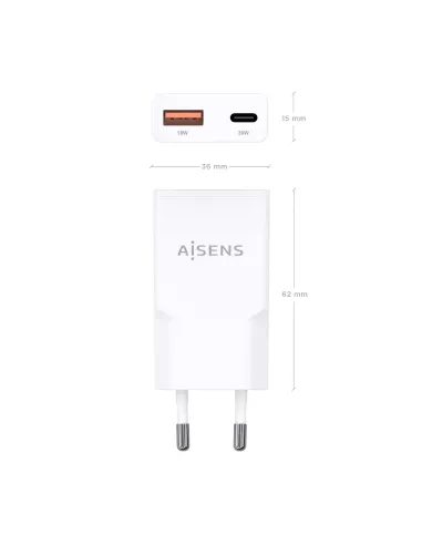 AISENS ASCH-30W2P046-W cargador de dispositivo móvil Cámara digital, MP3, MP4, Teléfono móvil, Navegante, Portátil, Consola de