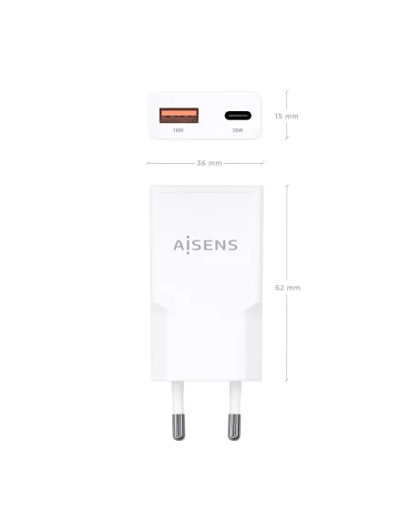 AISENS ASCH-30W2P046-W cargador de dispositivo móvil Cámara digital, MP3, MP4, Teléfono móvil, Navegante, Portátil, Consola de