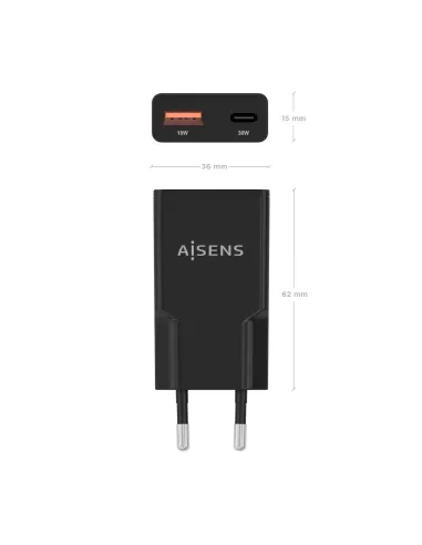 AISENS ASCH-30W2P047-BK cargador de dispositivo móvil Cámara digital, MP3, MP4, Teléfono móvil, Navegante, Portátil, Consola de
