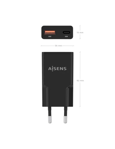 AISENS ASCH-30W2P047-BK cargador de dispositivo móvil Cámara digital, MP3, MP4, Teléfono móvil, Navegante, Portátil, Consola de