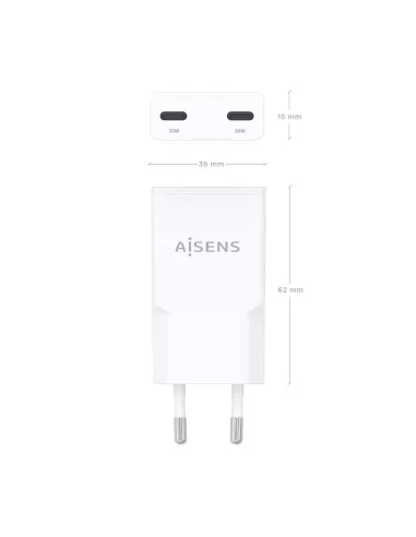 AISENS ASCH-30W2P048-W cargador de dispositivo móvil Cámara digital, MP3, MP4, Teléfono móvil, Navegante, Portátil, Consola de