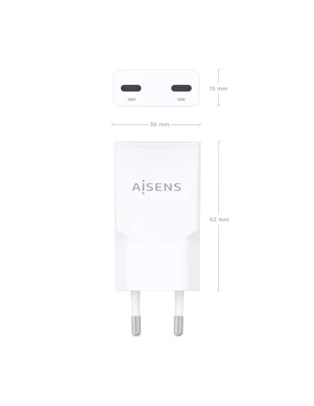 AISENS ASCH-30W2P048-W cargador de dispositivo móvil Cámara digital, MP3, MP4, Teléfono móvil, Navegante, Portátil, Consola de