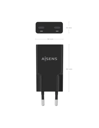 AISENS ASCH-30W2P049-BK cargador de dispositivo móvil Cámara digital, MP3, MP4, Teléfono móvil, Navegante, Portátil, Consola de