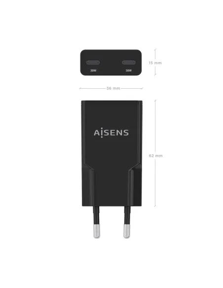 AISENS ASCH-30W2P049-BK cargador de dispositivo móvil Cámara digital, MP3, MP4, Teléfono móvil, Navegante, Portátil, Consola de