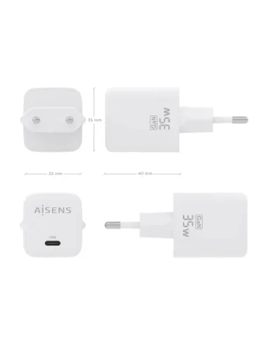 AISENS Cargador GaN 35W, 1xUSB-C PD3.0 QC4.0, Blanco
