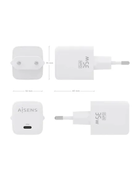 AISENS Cargador GaN 35W, 1xUSB-C PD3.0 QC4.0, Blanco