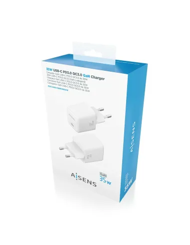 AISENS Cargador GaN 35W, 1xUSB-C PD3.0 QC4.0, Blanco