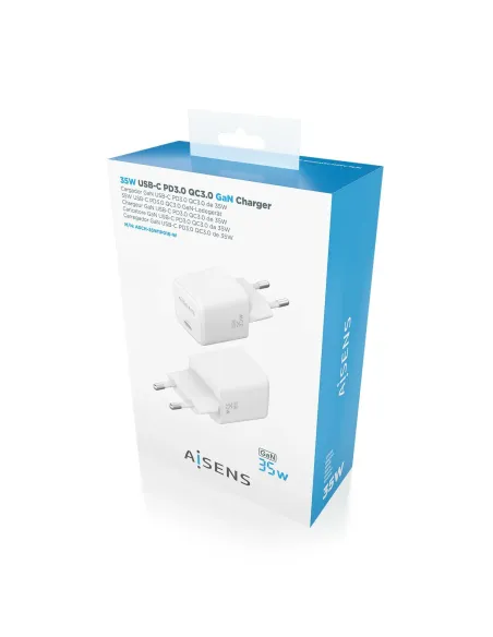 AISENS Cargador GaN 35W, 1xUSB-C PD3.0 QC4.0, Blanco