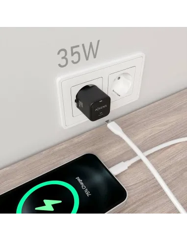 AISENS Cargador GaN 35W, 1xUSB-C PD3.0 QC4.0, Negro