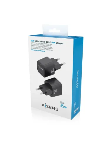 AISENS Cargador GaN 35W, 1xUSB-C PD3.0 QC4.0, Negro