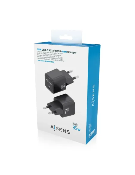 AISENS Cargador GaN 35W, 1xUSB-C PD3.0 QC4.0, Negro