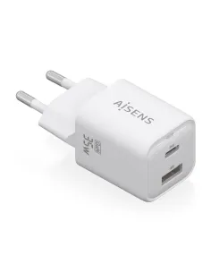 AISENS Cargador Gan 35W, 1xUSB-C PD3.0 QC4.0, 1xUSB-A QC3.0, Blanco