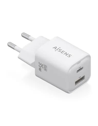 AISENS Cargador Gan 35W, 1xUSB-C PD3.0 QC4.0, 1xUSB-A QC3.0, Blanco