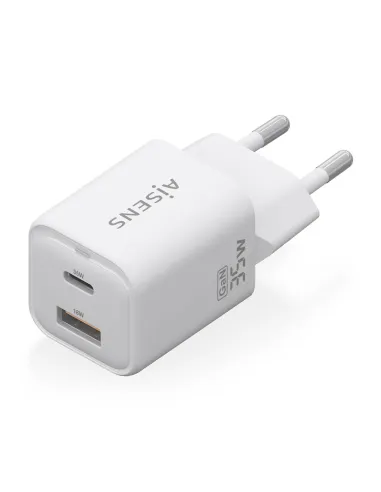 AISENS Cargador Gan 35W, 1xUSB-C PD3.0 QC4.0, 1xUSB-A QC3.0, Blanco
