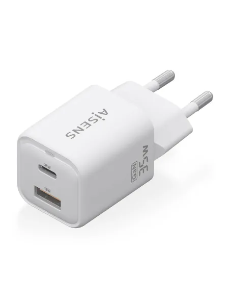 AISENS Cargador Gan 35W, 1xUSB-C PD3.0 QC4.0, 1xUSB-A QC3.0, Blanco
