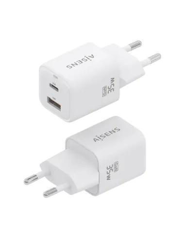AISENS Cargador Gan 35W, 1xUSB-C PD3.0 QC4.0, 1xUSB-A QC3.0, Blanco