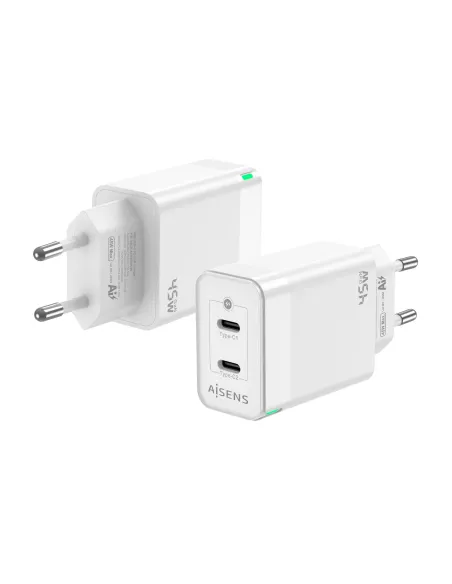 AISENS Cargador Gan 45W, 2xUSB-C PD3.0 QC4.0, Blanco