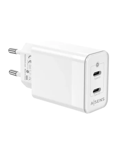 AISENS Cargador Gan 45W, 2xUSB-C PD3.0 QC4.0, Blanco