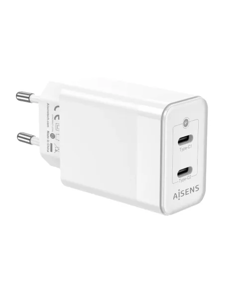 AISENS Cargador Gan 45W, 2xUSB-C PD3.0 QC4.0, Blanco