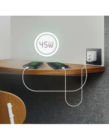 AISENS Cargador Gan 45W, 2xUSB-C PD3.0 QC4.0, Blanco