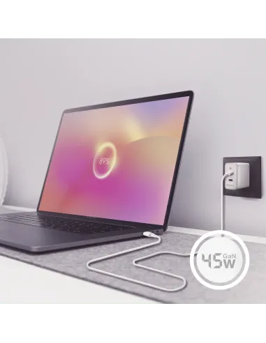AISENS Cargador Gan 45W, 2xUSB-C PD3.0 QC4.0, Blanco