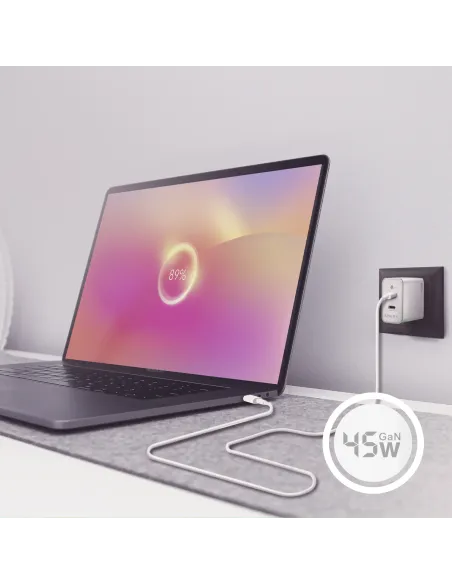 AISENS Cargador Gan 45W, 2xUSB-C PD3.0 QC4.0, Blanco
