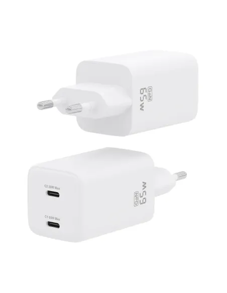 AISENS Cargador Gan 65W, 2xUSB-C PD3.0 QD4.0, Blanco