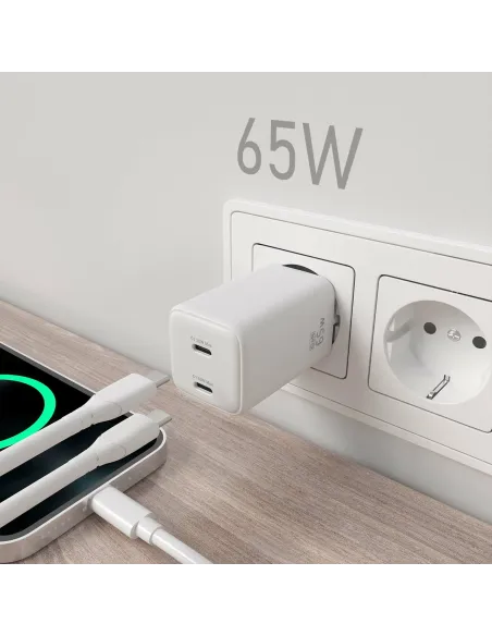 AISENS Cargador Gan 65W, 2xUSB-C PD3.0 QD4.0, Blanco