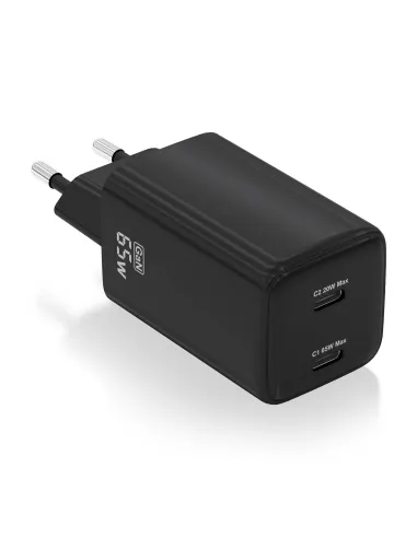 AISENS Cargador Gan 65W, 2xUSB-C PD3.0 QD4.0, Negro