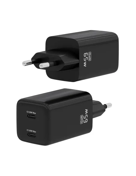 AISENS Cargador Gan 65W, 2xUSB-C PD3.0 QD4.0, Negro