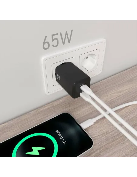 AISENS Cargador Gan 65W, 2xUSB-C PD3.0 QD4.0, Negro