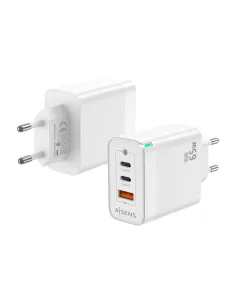 AISENS Cargador Gan 65W, 2xUSB-C PD3.0 QC4.0, 1xUSB-A QC3.0, Blanco