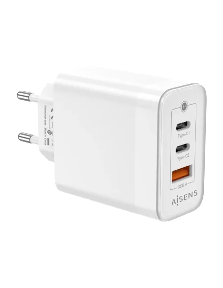 AISENS Cargador Gan 65W, 2xUSB-C PD3.0 QC4.0, 1xUSB-A QC3.0, Blanco