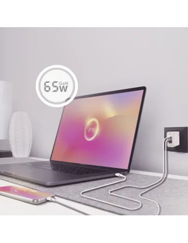 AISENS Cargador Gan 65W, 2xUSB-C PD3.0 QC4.0, 1xUSB-A QC3.0, Blanco