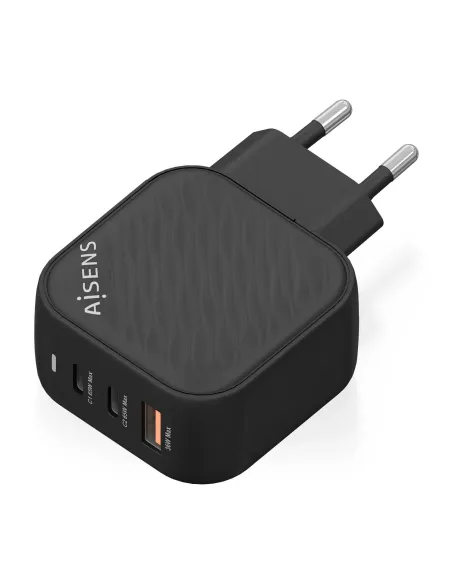 AISENS Cargador GaN 65W, 2xUSB-C PD3.0 QC4.0, 1xUSB-A QC3.0, Negro