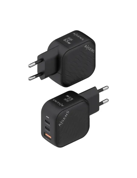 AISENS Cargador GaN 65W, 2xUSB-C PD3.0 QC4.0, 1xUSB-A QC3.0, Negro