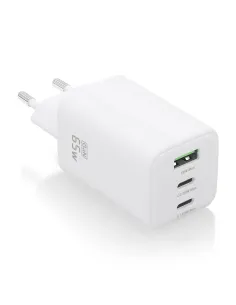 AISENS Cargador Gan 65W, 2xUSB-C PD3.0 QC4.0, 1xUSB-A QC3.0, Blanco