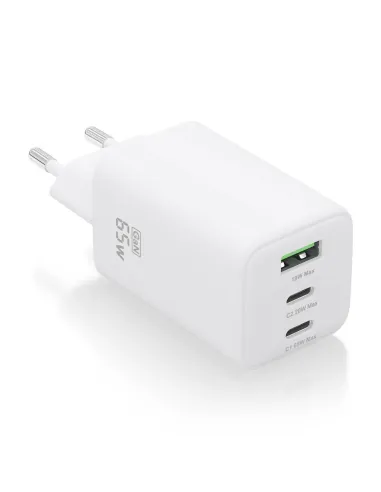 AISENS Cargador Gan 65W, 2xUSB-C PD3.0 QC4.0, 1xUSB-A QC3.0, Blanco