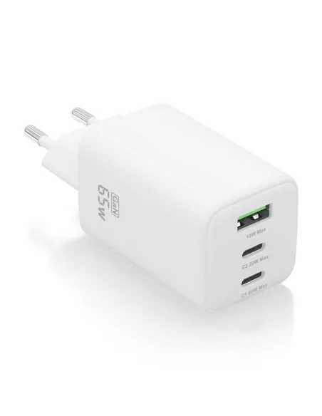 AISENS Cargador Gan 65W, 2xUSB-C PD3.0 QC4.0, 1xUSB-A QC3.0, Blanco
