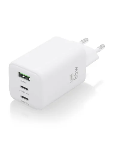 AISENS Cargador Gan 65W, 2xUSB-C PD3.0 QC4.0, 1xUSB-A QC3.0, Blanco